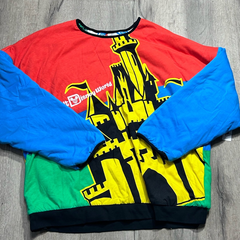 NEW Walt Disney World Sweater Adult XL/2XL Yellow Castle Reversible Pullover WDW